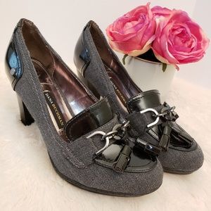 DANA BUCHMAN LOAFER TASSEL BLACK GRAY HEELS SIZE 8